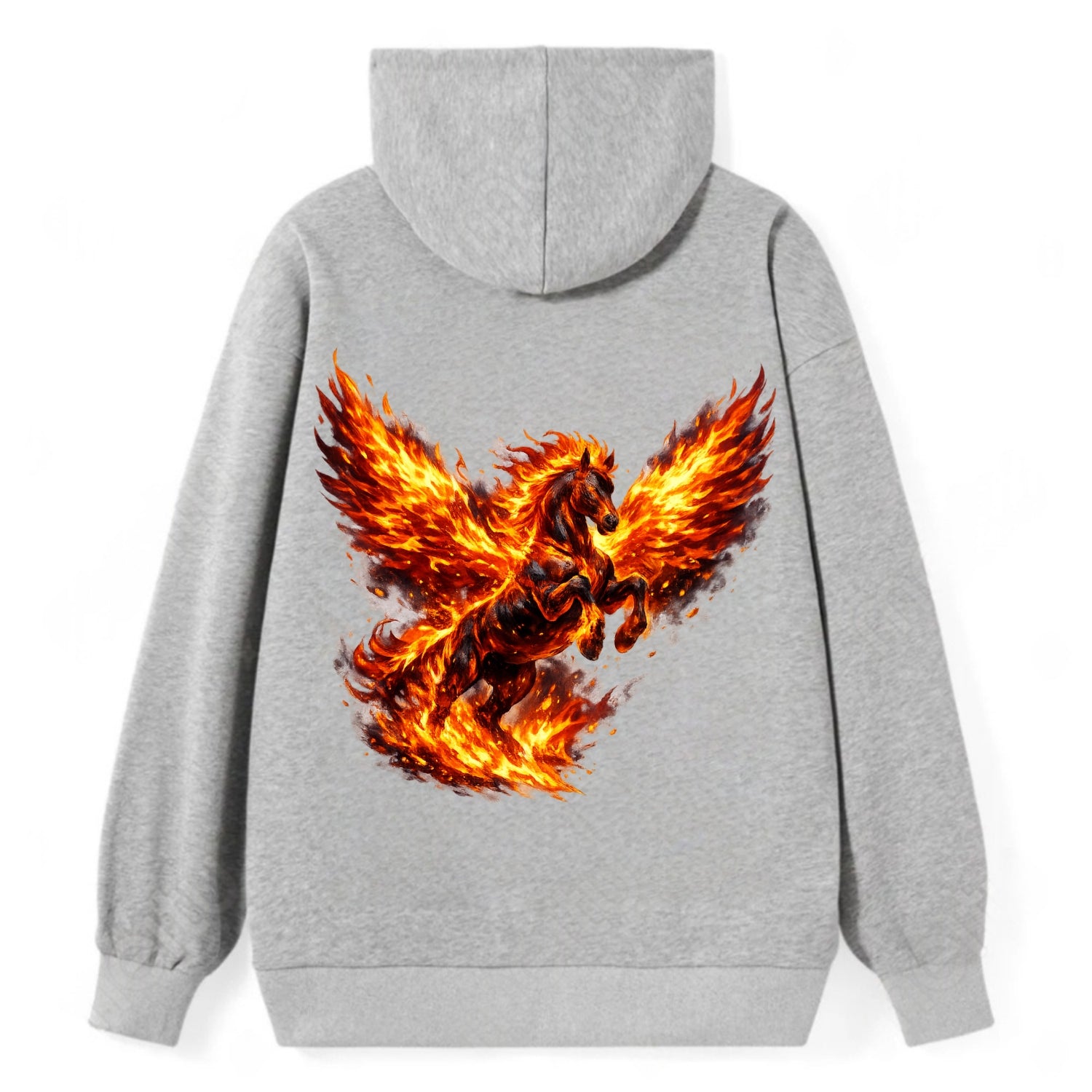 PHOENIX FIRE HORSE | Horse emerging from flames like phoenix | Rebirth - Classic Pullover Hoodie - Grey