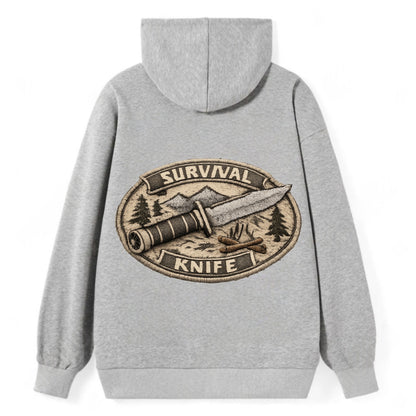 SURVIVAL KNIFE - fixed blade with compass in silver and black , bushcraft - Classic Pullover Hoodie - Grey