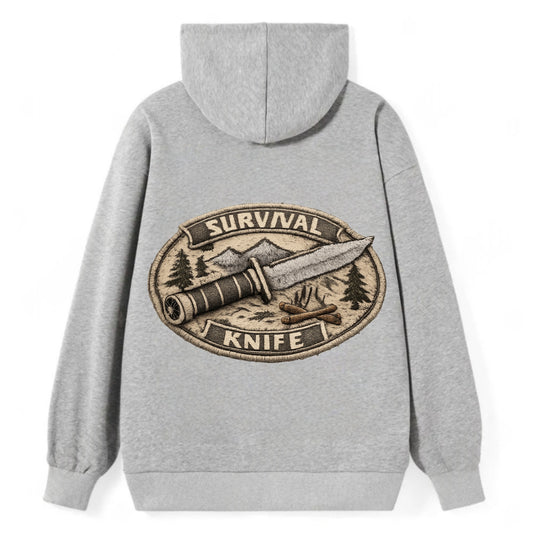SURVIVAL KNIFE - fixed blade with compass in silver and black , bushcraft - Classic Pullover Hoodie - Grey