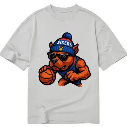 Philly Pitbull wearing Sixers beanie with Liberty Bell and wayfarer sunglasses - Classic T-shirt - Grey