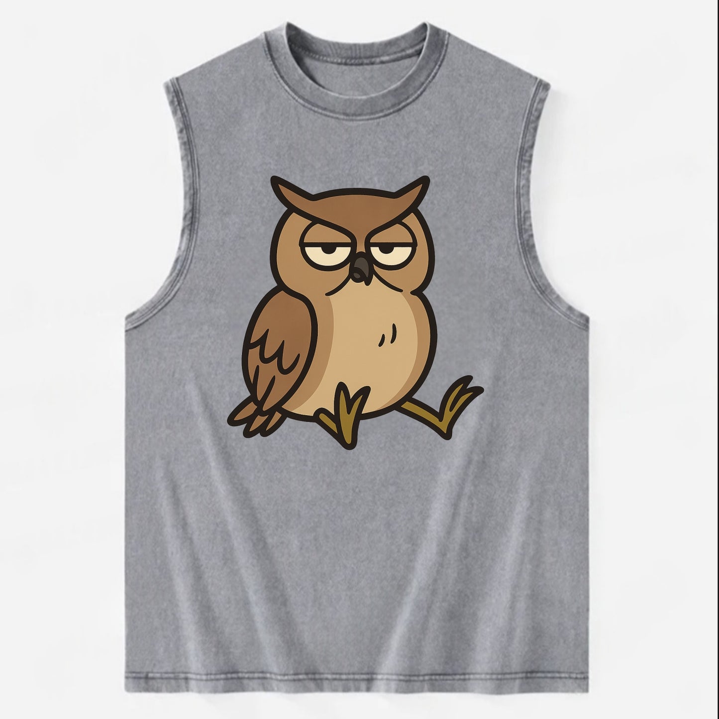 The Owl Judging Silently - Vintage Washed Tank - Grey