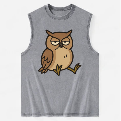 The Owl Judging Silently - Vintage Washed Tank - Grey