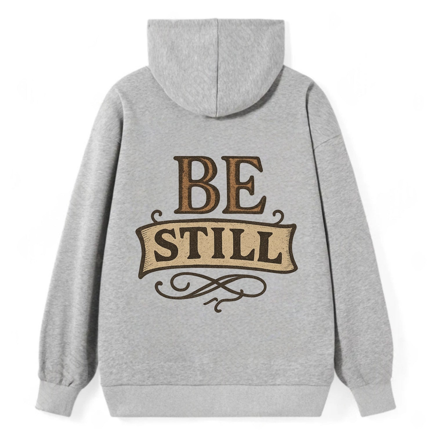 Bold typography design - "BE STILL" - quiet mind, meditation, inner peace - Classic Pullover Hoodie - Grey