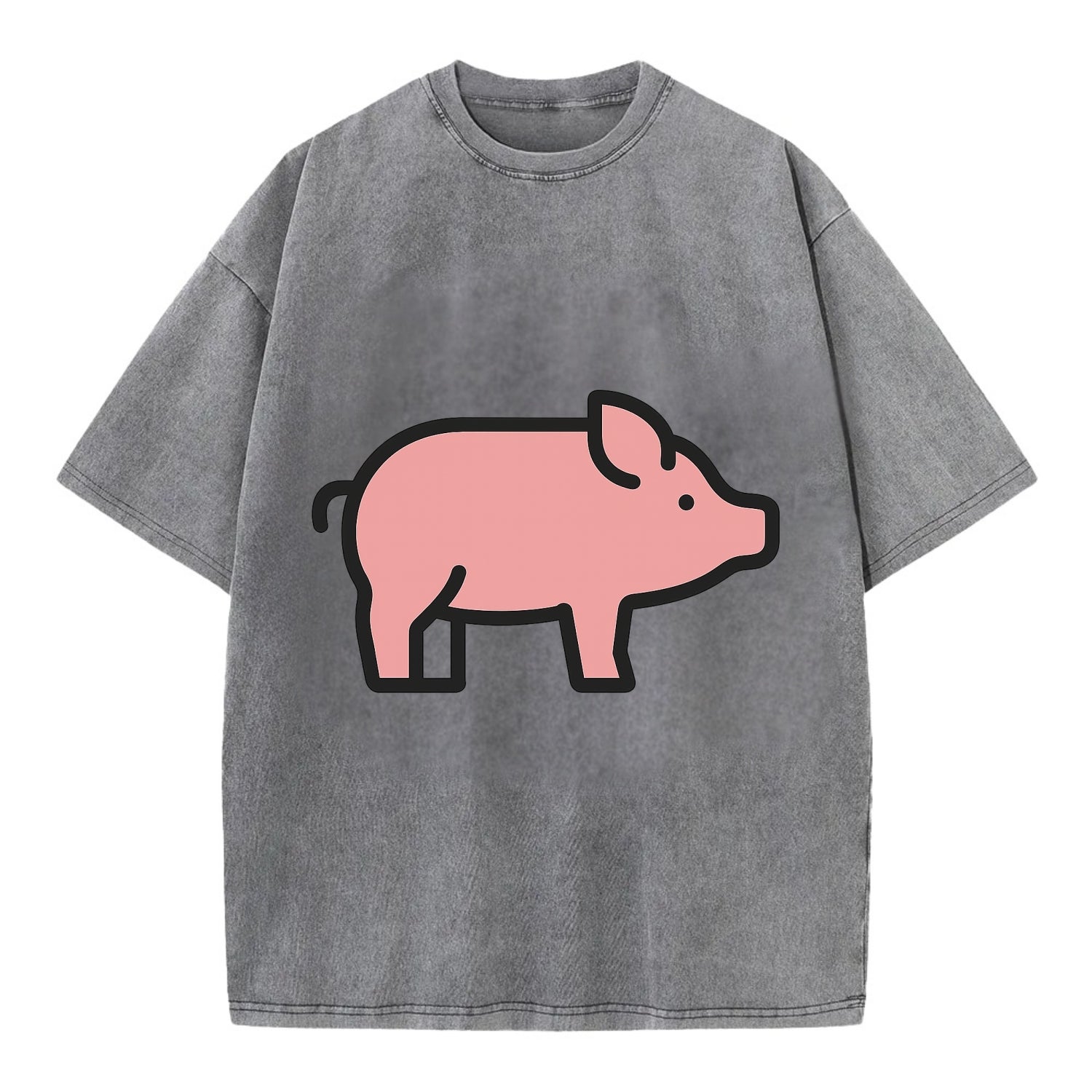 Pig - Pink farm pig flat side profile - Vintage T-shirt - Grey