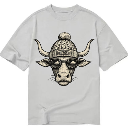 Fort Worth Longhorn wearing Fort Worth beanie with pom pom and wayfarer sunglasses - Classic T-shirt - Grey