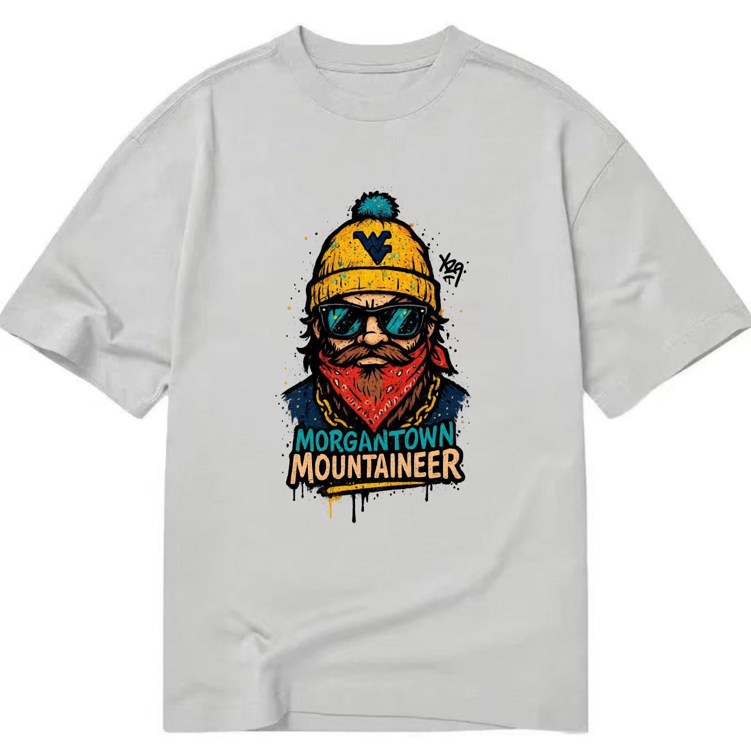 Morgantown Mountaineer wearing West Virginia beanie with WV patch - Classic T-shirt - Grey