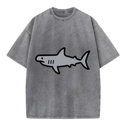Hammerhead Shark - Gray distinctive head flat side profile - Vintage T-shirt - Grey