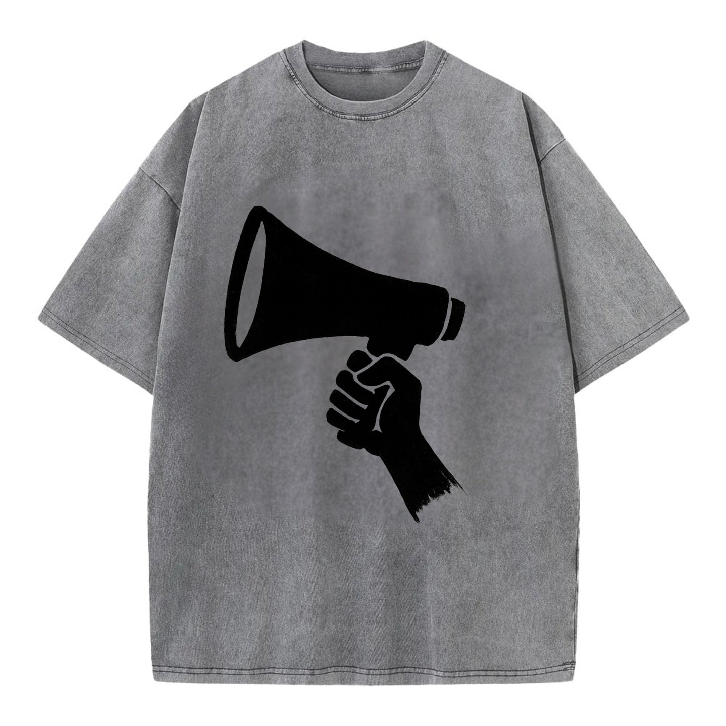 Megaphone silhouette - voice and protest ink brushwork - Vintage T-shirt - Grey