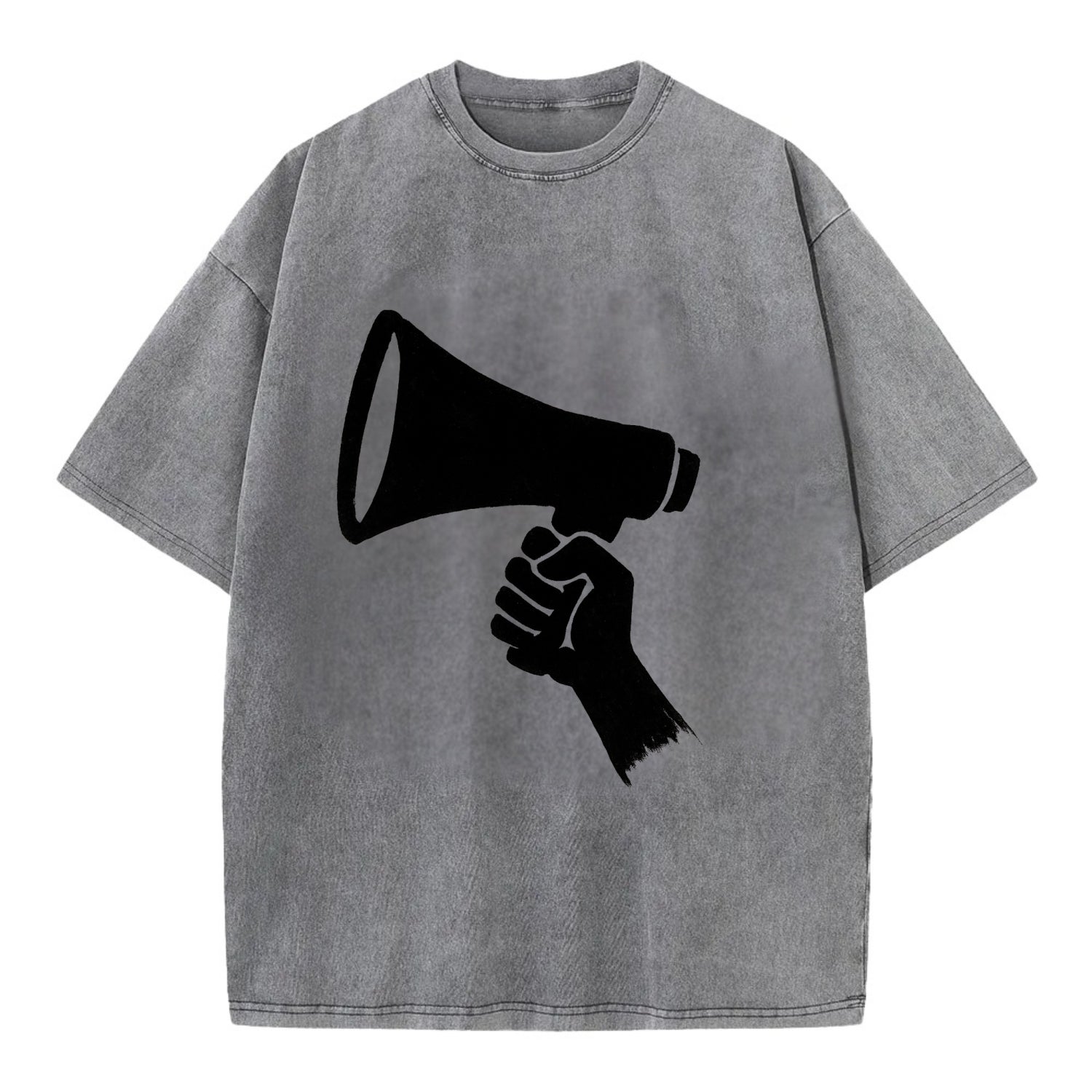Megaphone silhouette - voice and protest ink brushwork - Vintage T-shirt - Grey