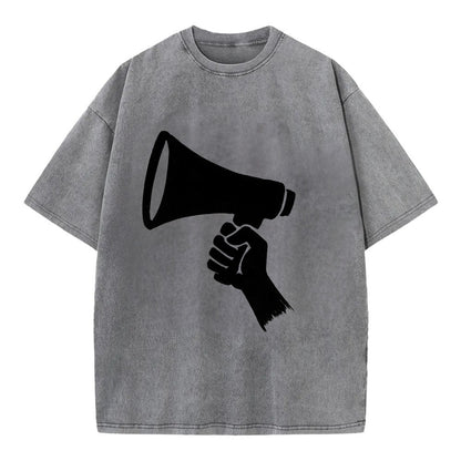 Megaphone silhouette - voice and protest ink brushwork - Vintage T-shirt - Grey