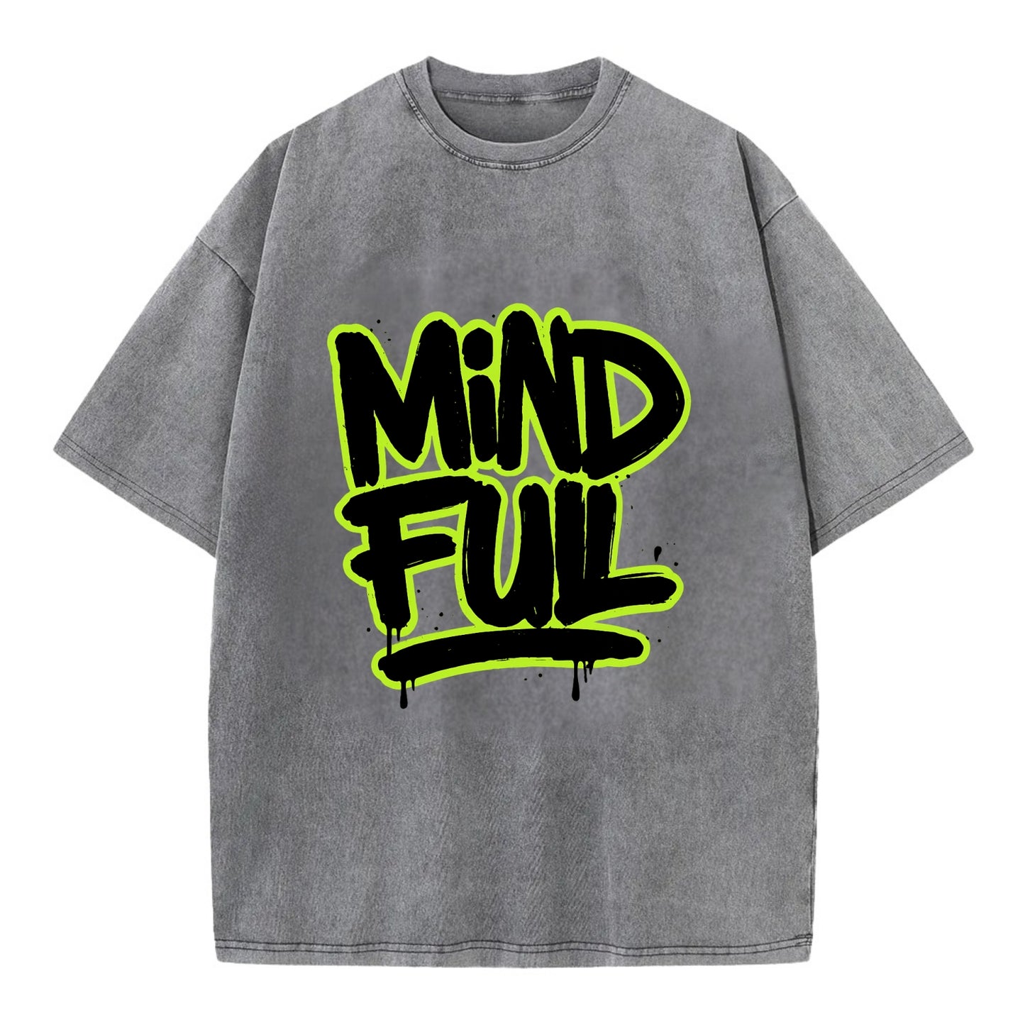 Bold typography design - "MINDFUL" - present awareness, conscious living - Vintage T-shirt - Grey