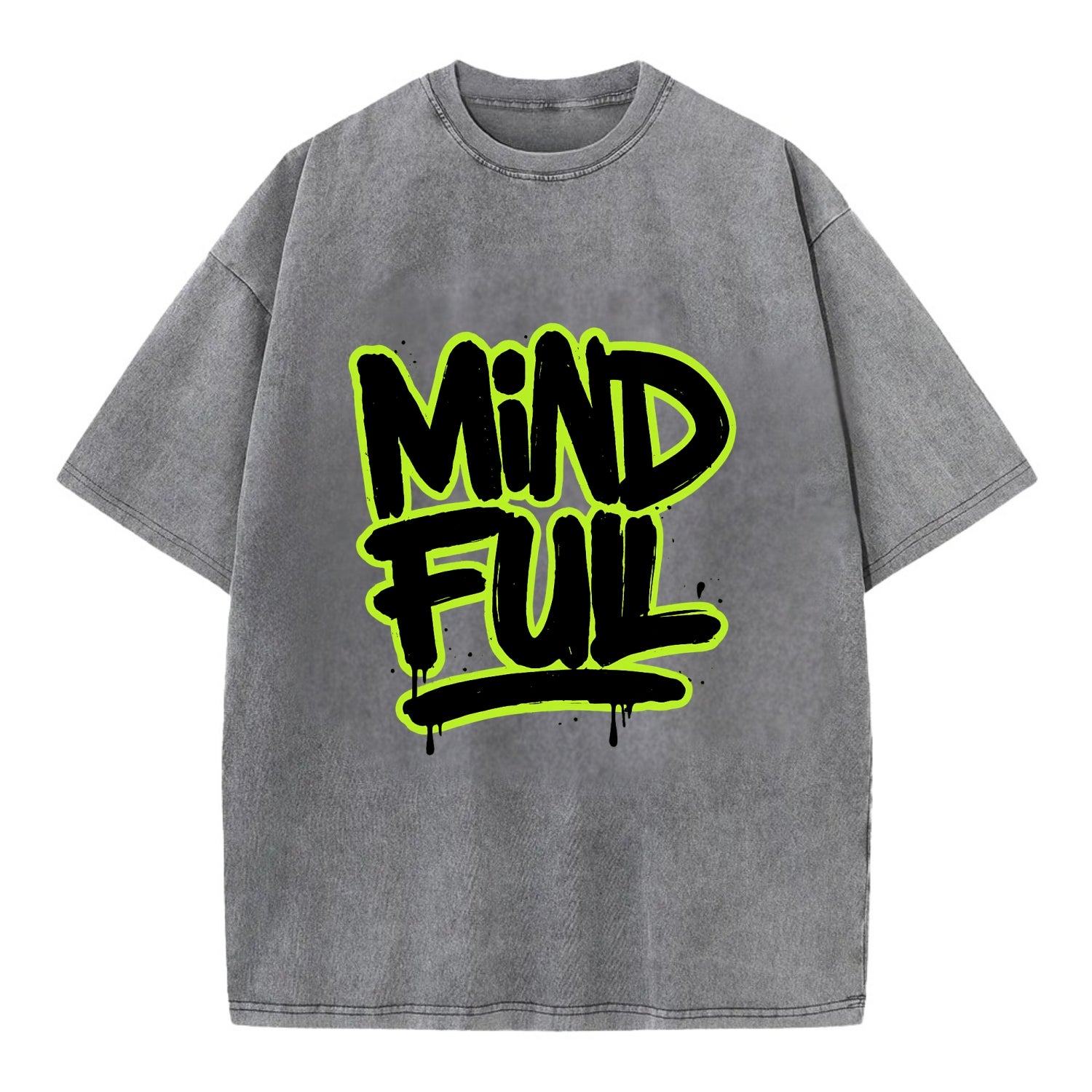 Bold typography design - "MINDFUL" - present awareness, conscious living - Vintage T-shirt - Grey