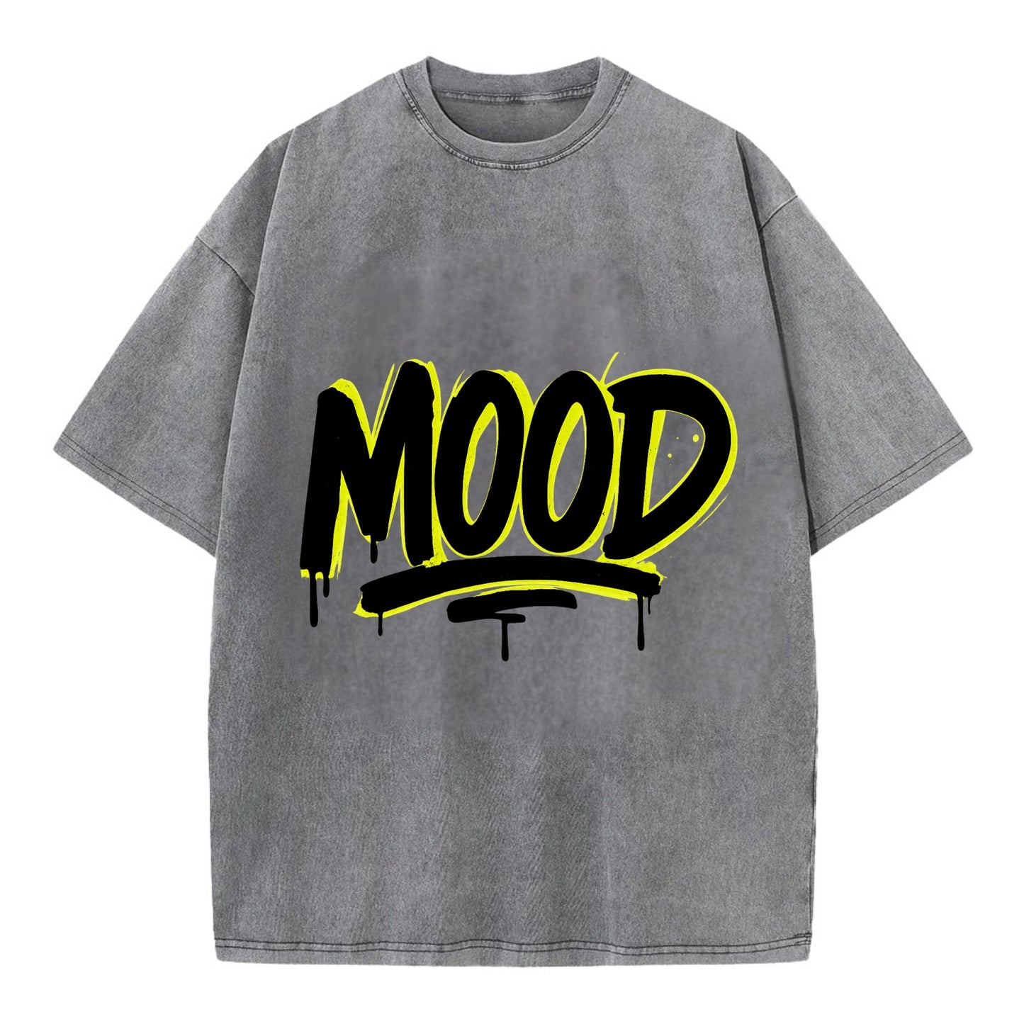 Bold typography design - "MOOD" - current state, feeling it - Vintage T-shirt - Grey