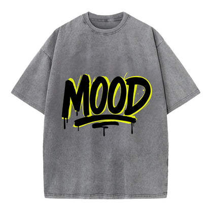 Bold typography design - "MOOD" - current state, feeling it - Vintage T-shirt - Grey