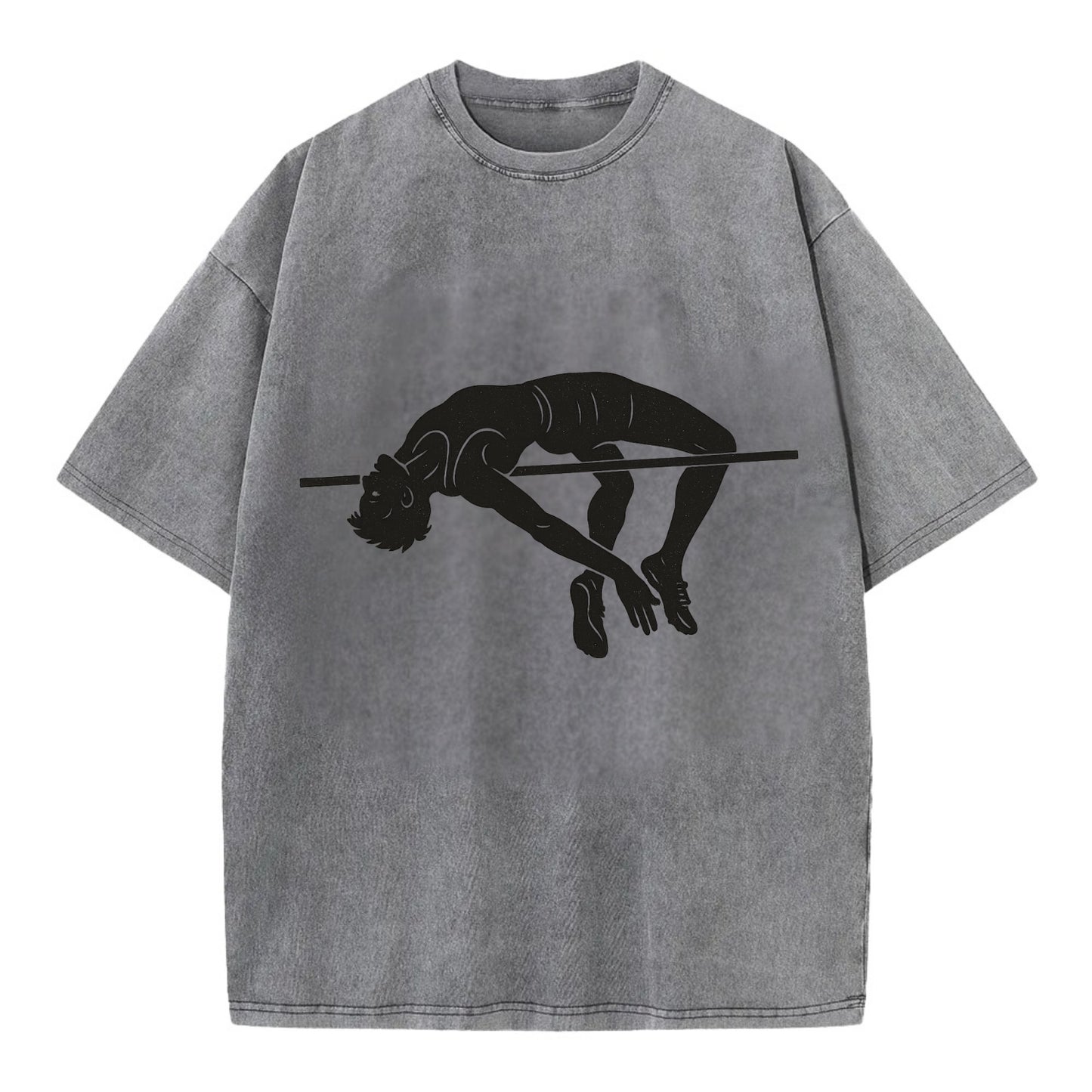 High jumper arching over bar - Vintage T-shirt - Grey