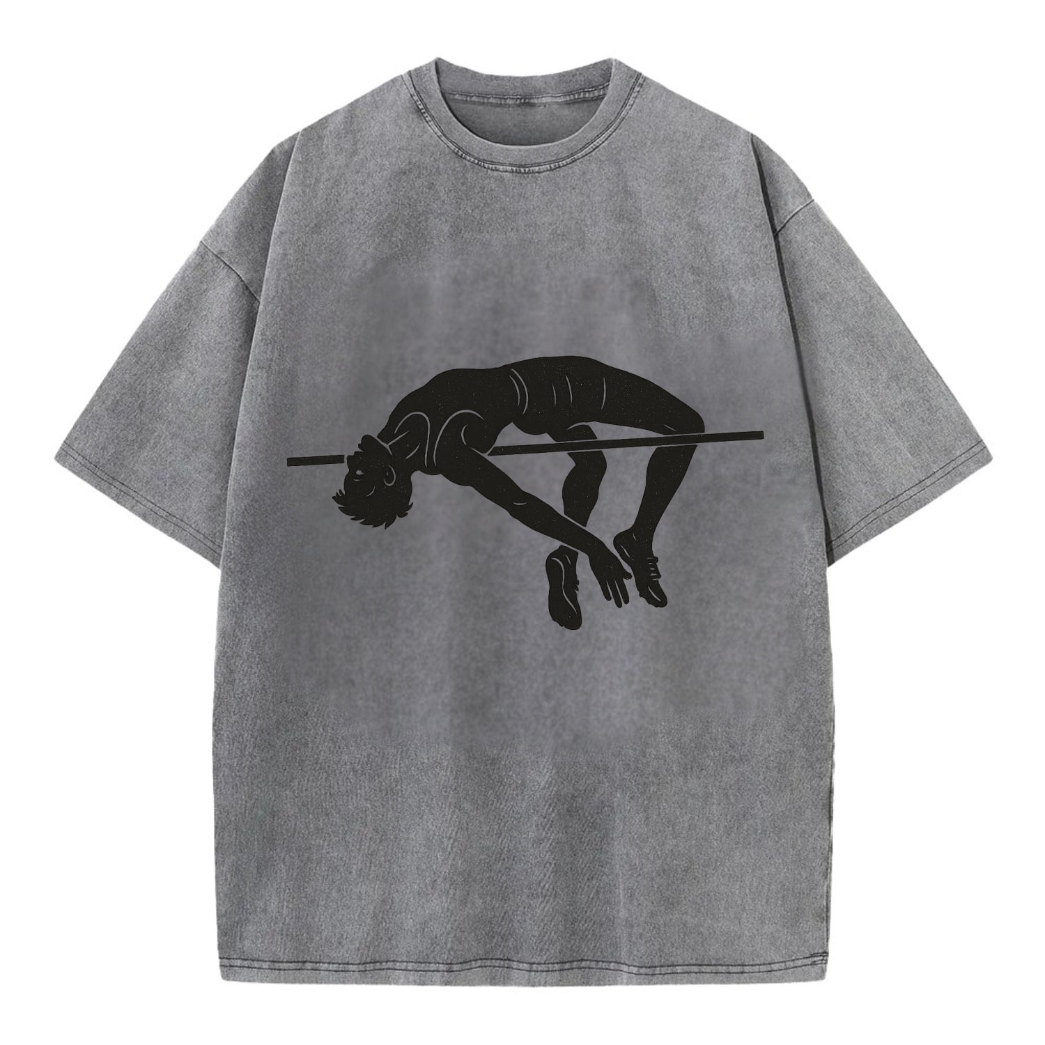 High jumper arching over bar - Vintage T-shirt - Grey