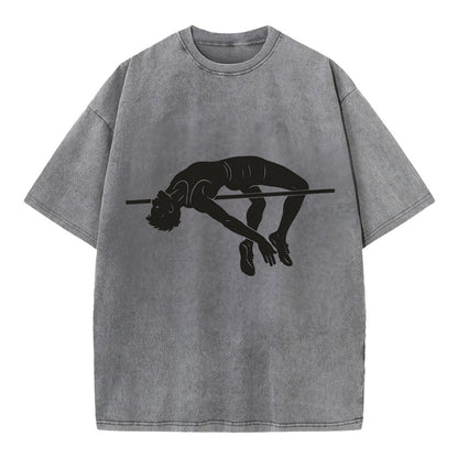 High jumper arching over bar - Vintage T-shirt - Grey