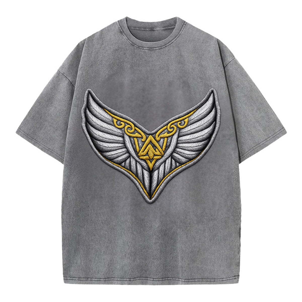 VALKYRIE WINGS - warrior maiden wings in silver and gold , Norse myth - Vintage T-shirt - Grey