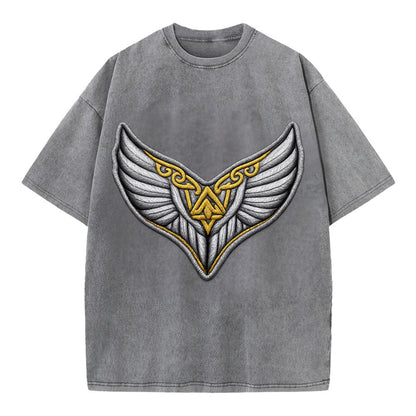 VALKYRIE WINGS - warrior maiden wings in silver and gold , Norse myth - Vintage T-shirt - Grey