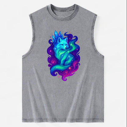 Ethereal arctic fox with fur that transforms into crystal formations, - Vintage Washed Tank - Grey