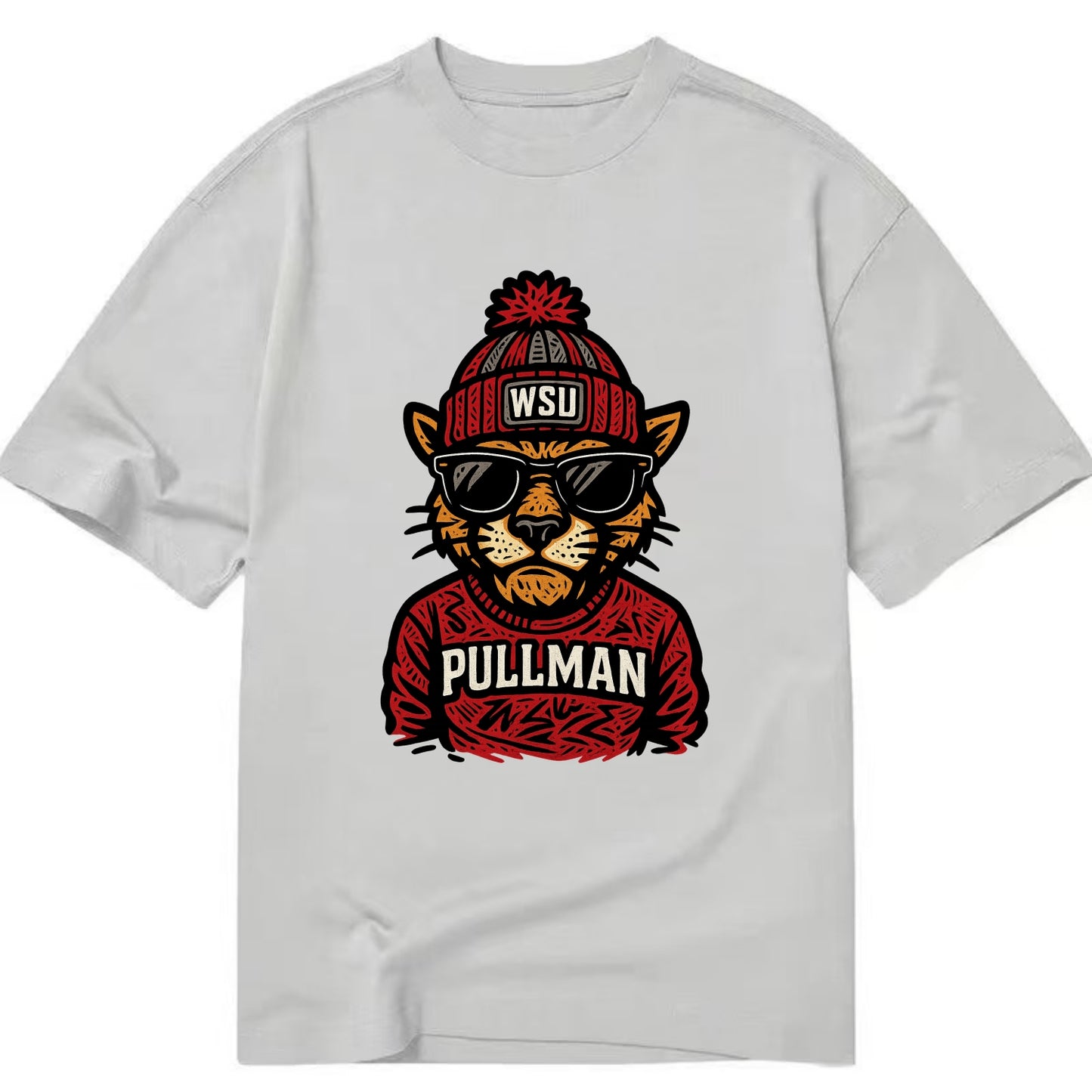 Pullman Cougar wearing Washington State beanie with WSU patch - Classic T-shirt - Grey