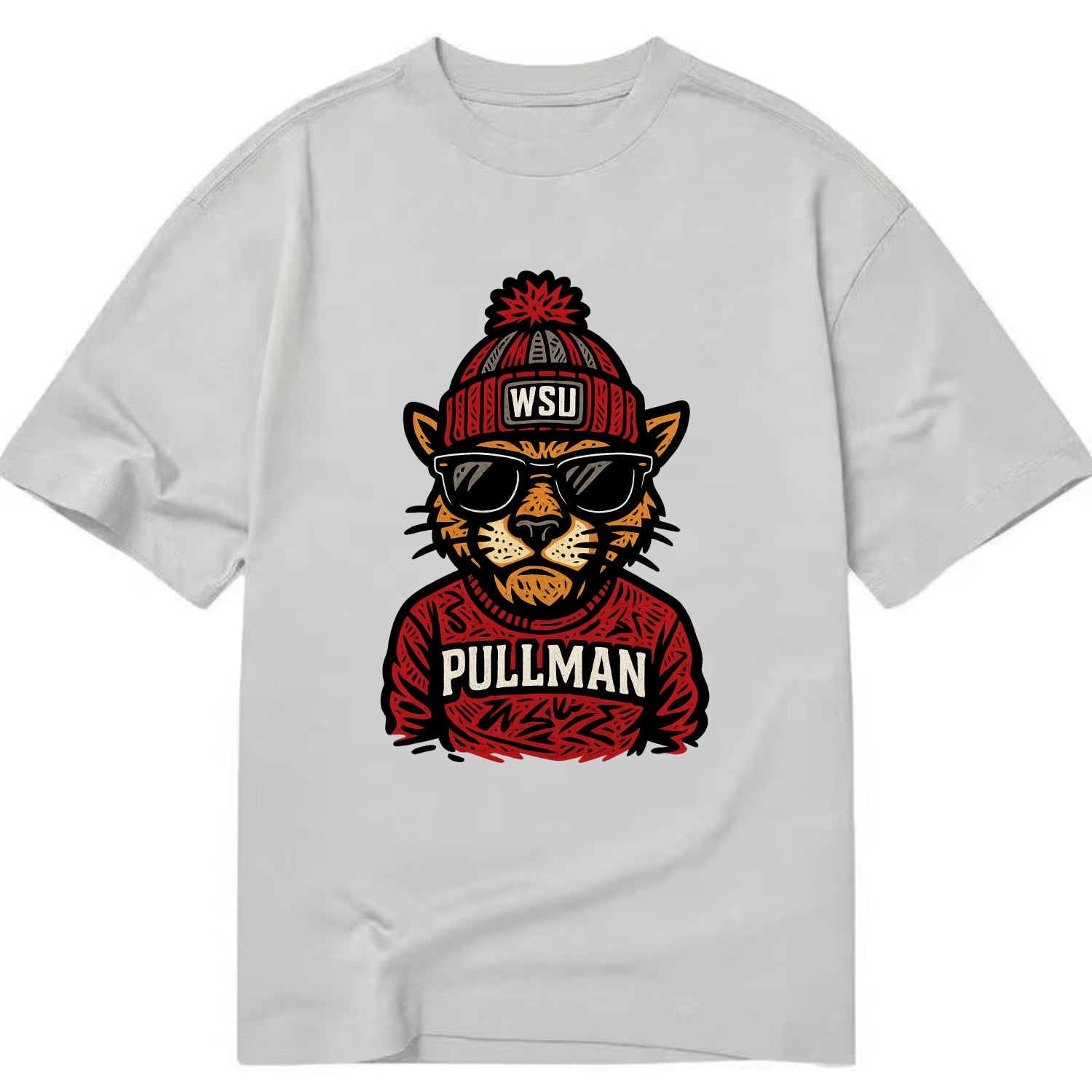 Pullman Cougar wearing Washington State beanie with WSU patch - Classic T-shirt - Grey
