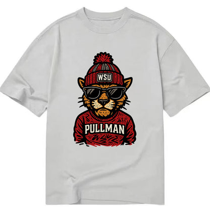 Pullman Cougar wearing Washington State beanie with WSU patch - Classic T-shirt - Grey