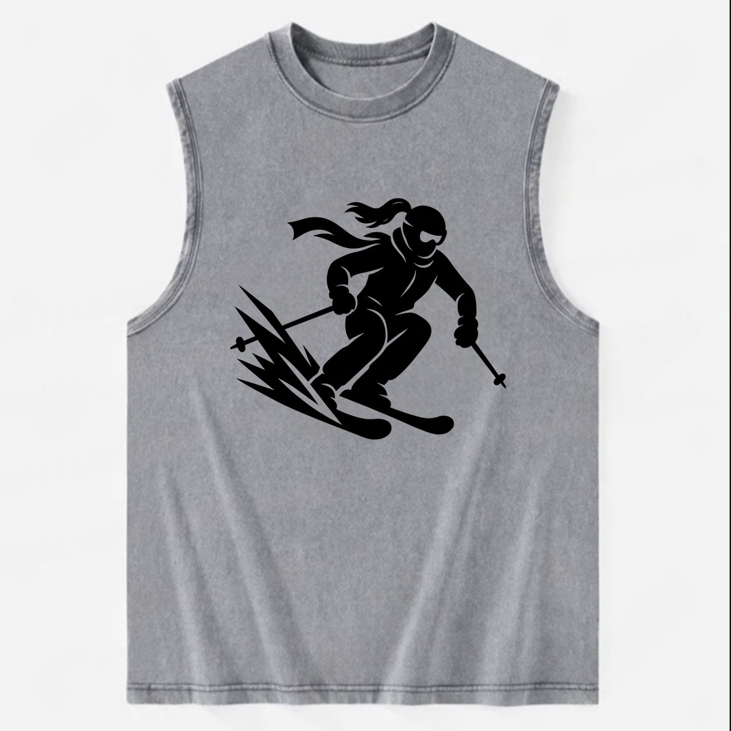 Skier carving down snowy slope - Vintage Washed Tank - Grey