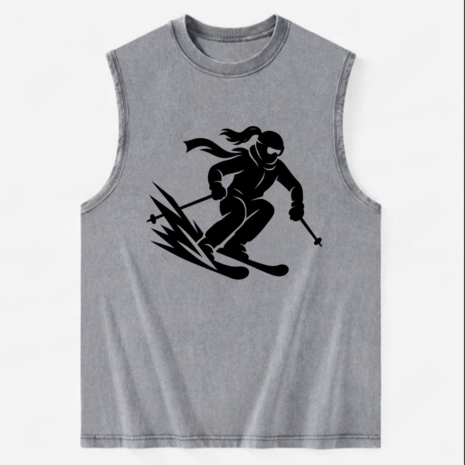 Skier carving down snowy slope - Vintage Washed Tank - Grey