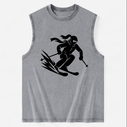 Skier carving down snowy slope - Vintage Washed Tank - Grey