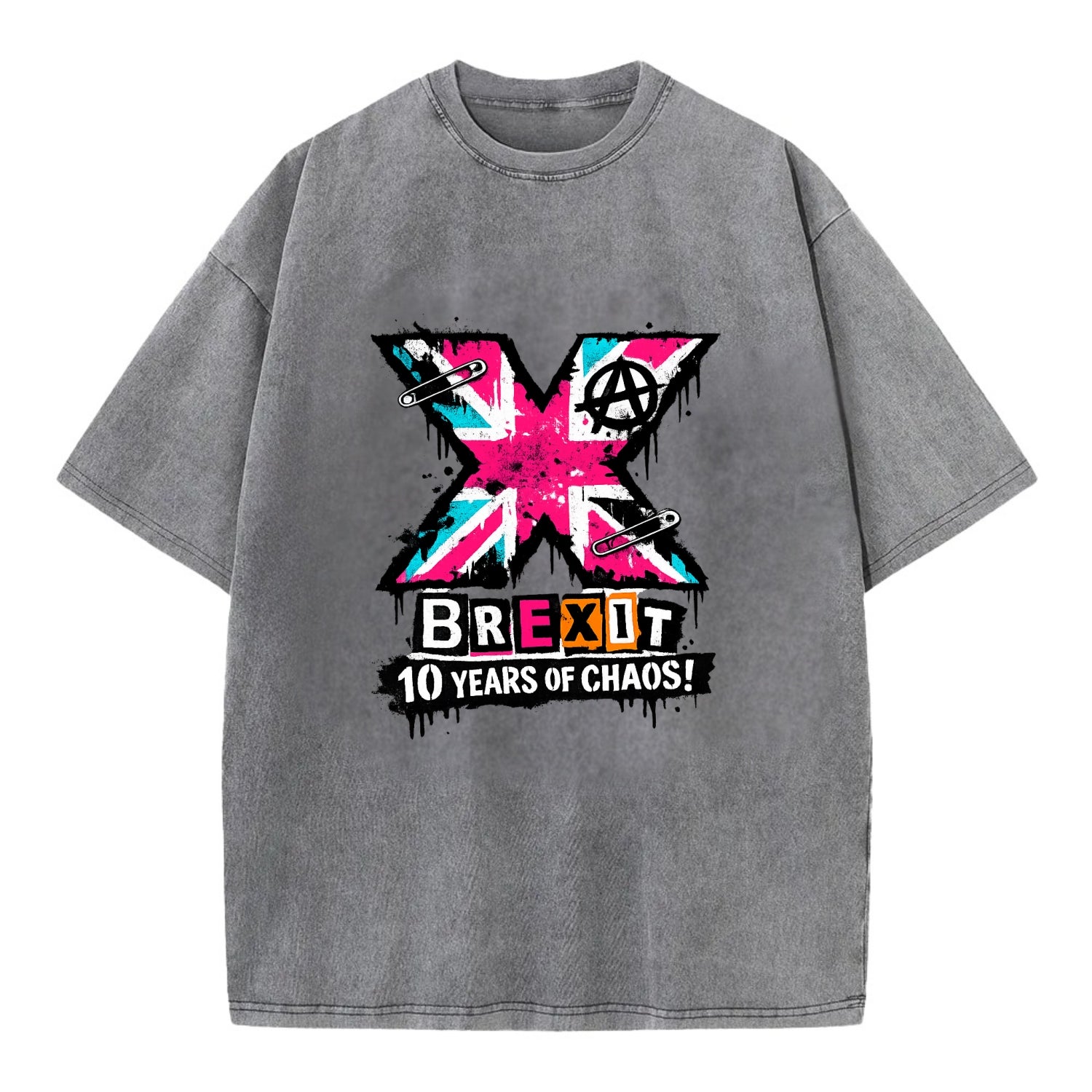 X YEARS | Roman numeral X massive | Union Jack fill pattern | Bold statement - Vintage T-shirt - Grey