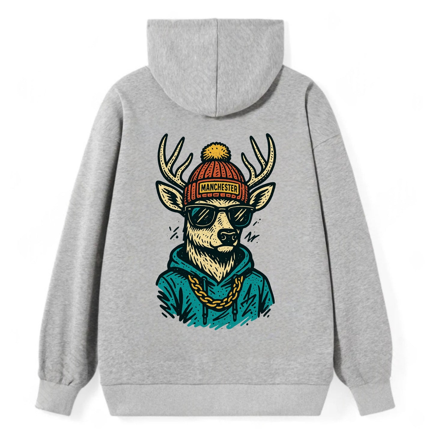New Hampshire White-tailed Deer wearing Manchester beanie with pom pom - Classic Pullover Hoodie - Grey