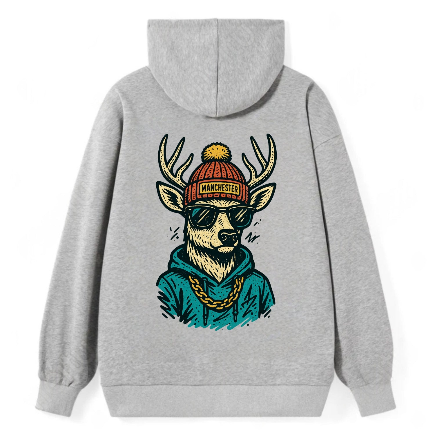 New Hampshire White-tailed Deer wearing Manchester beanie with pom pom - Classic Pullover Hoodie - Grey