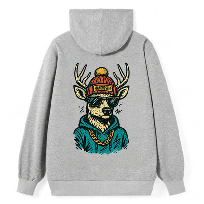 New Hampshire White-tailed Deer wearing Manchester beanie with pom pom - Classic Pullover Hoodie - Grey