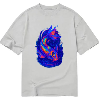 Sacred koi with scales reflecting rainbow prisms, yin-yang patterns in cosmic - Classic T-shirt - Grey