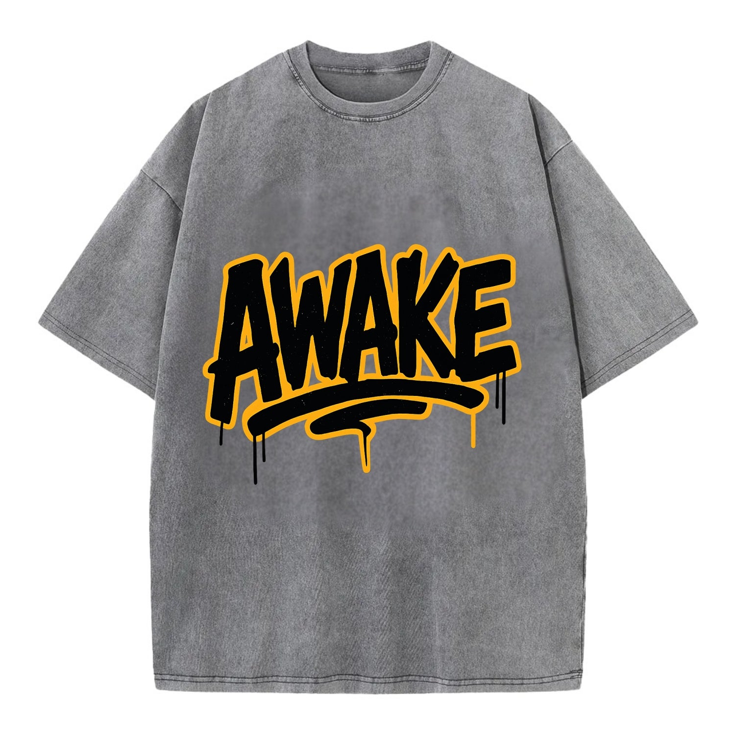 Bold typography design - "AWAKE" - conscious, aware, alert - Vintage T-shirt - Grey