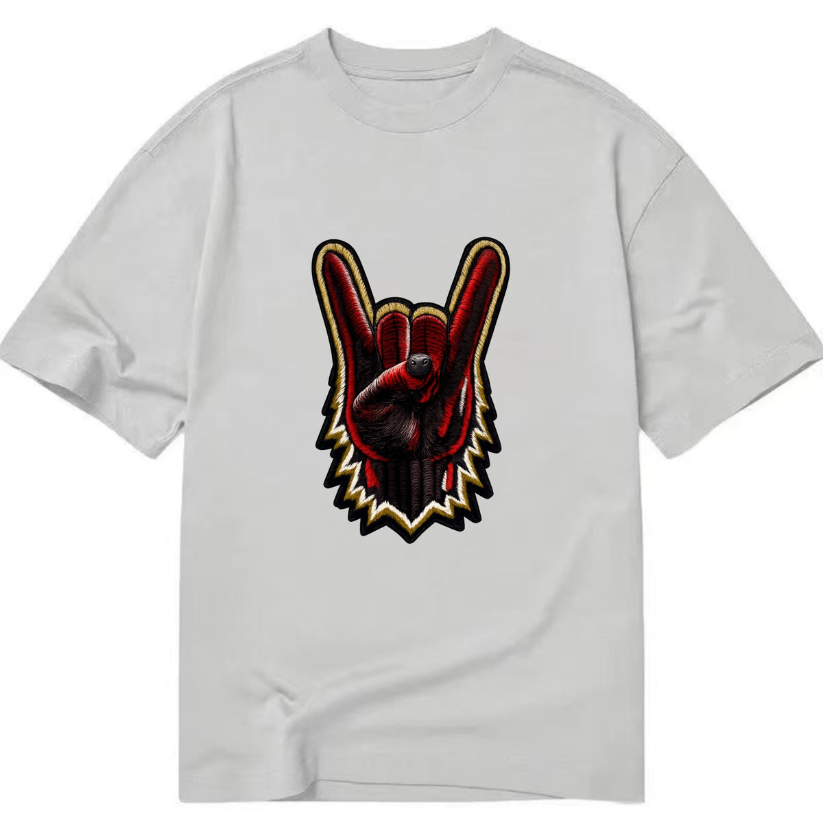 ROCK HAND HORNS - devil horns hand gesture in black and red , metal music - Classic T-shirt - Grey