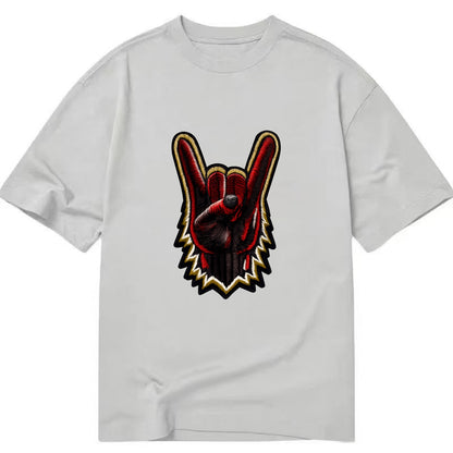 ROCK HAND HORNS - devil horns hand gesture in black and red , metal music - Classic T-shirt - Grey