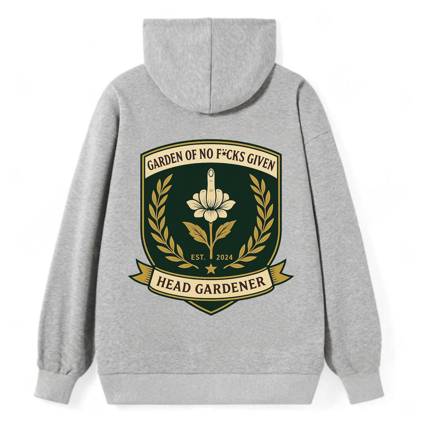 Shield with middle finger flower - "Garden of No F*cks Given - Head - Classic Pullover Hoodie - Grey