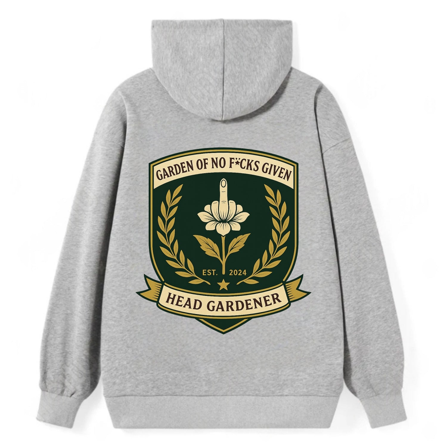 Shield with middle finger flower - "Garden of No F*cks Given - Head - Classic Pullover Hoodie - Grey