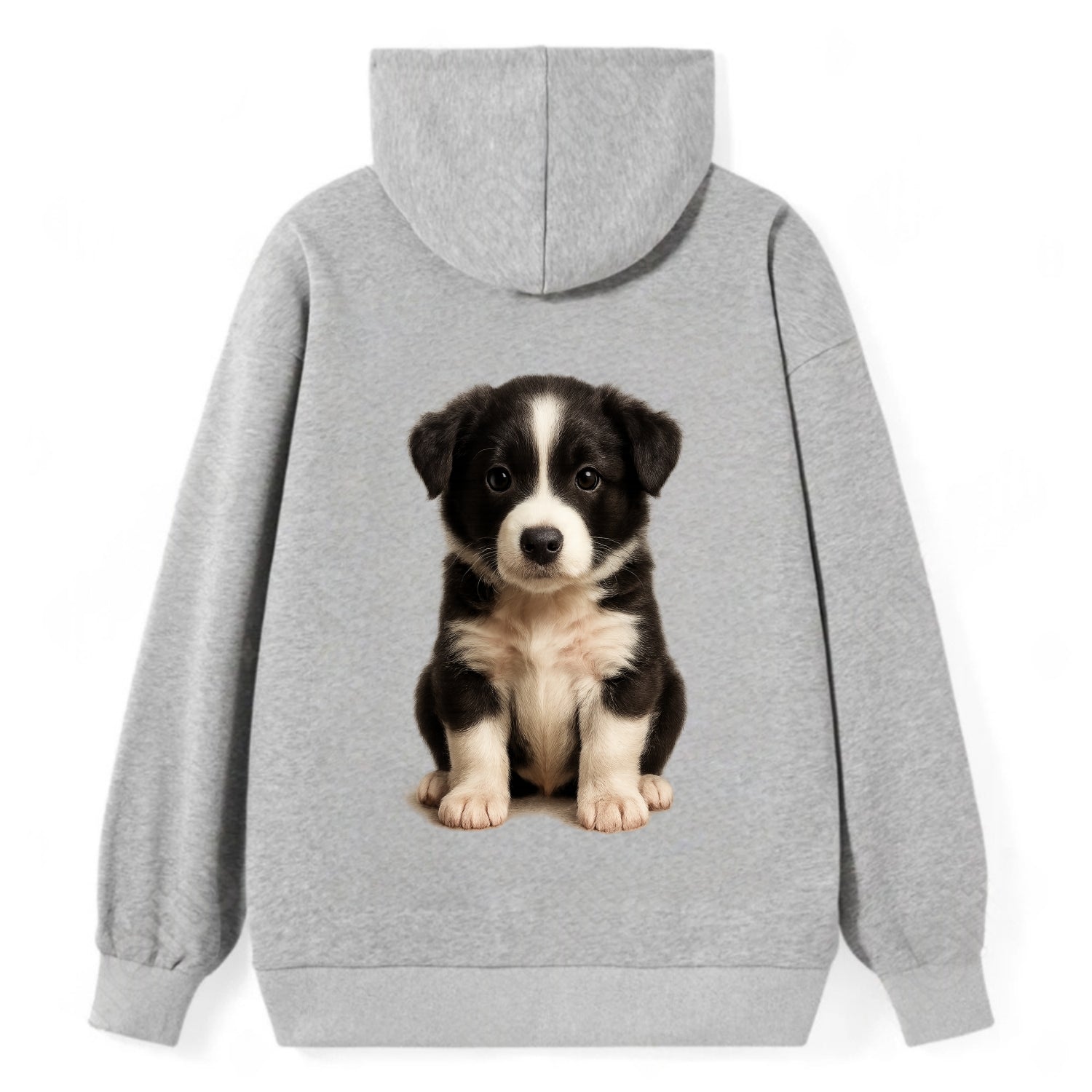 Baby Border Collie Puppy - black and white, intense smart eyes, athletic - Classic Pullover Hoodie - Grey