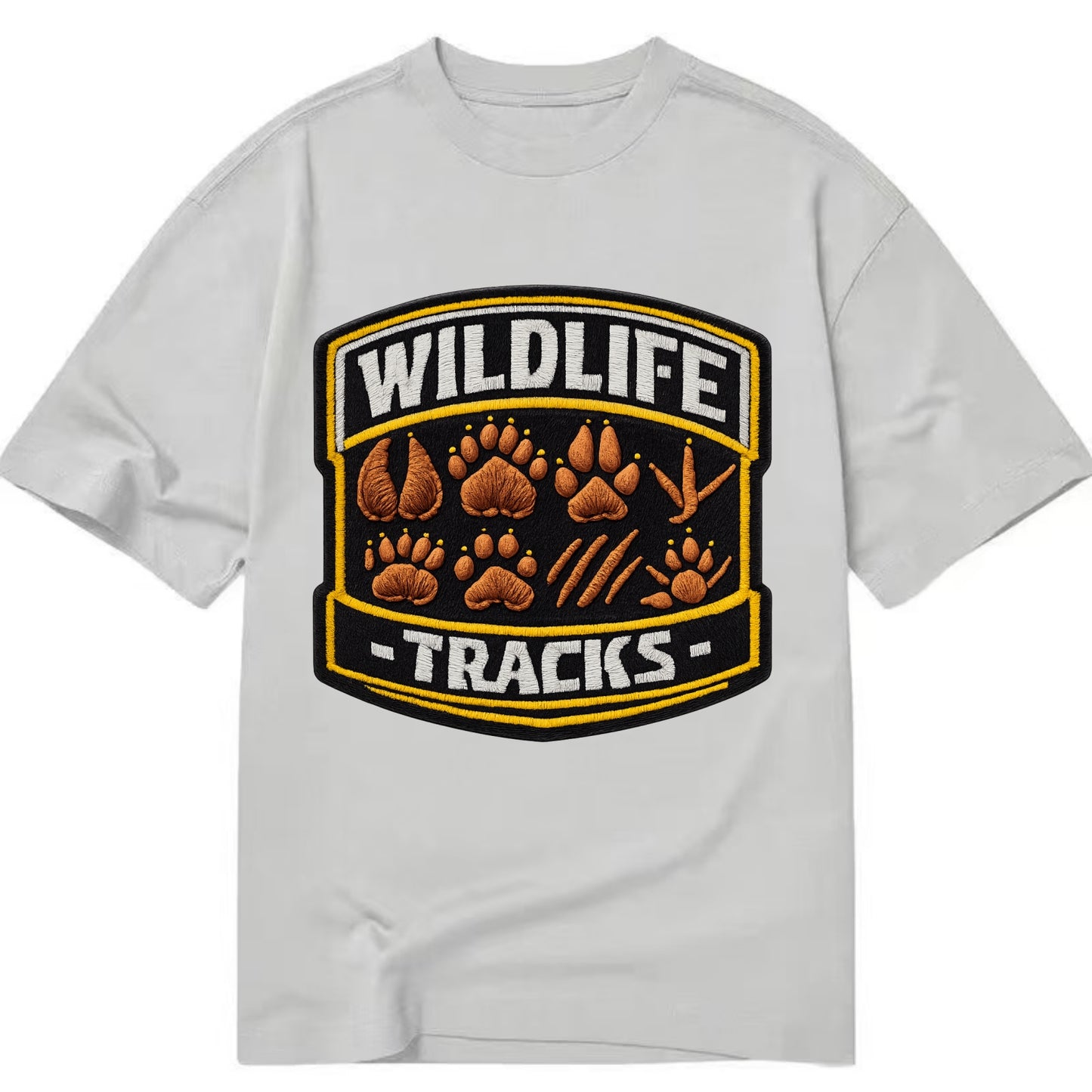 WILDLIFE TRACKS - animal footprints in brown , tracker - Classic T-shirt - Grey