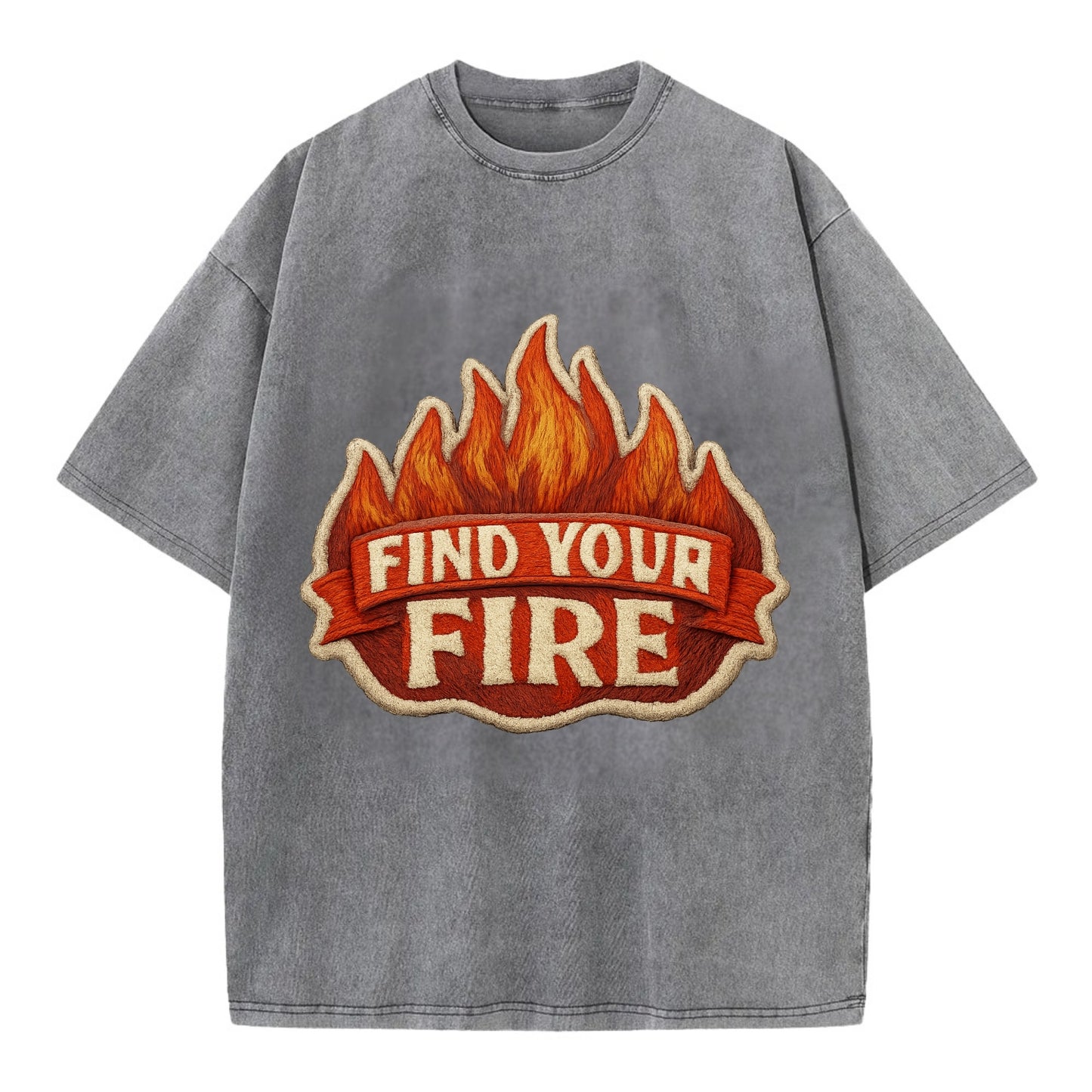 FIND YOUR FIRE - flames with text in orange , passion - Vintage T-shirt - Grey