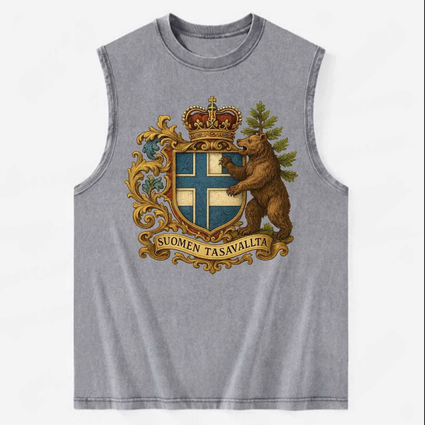 Finland Brown Bear Emblem  - Vintage Washed Tank - Grey