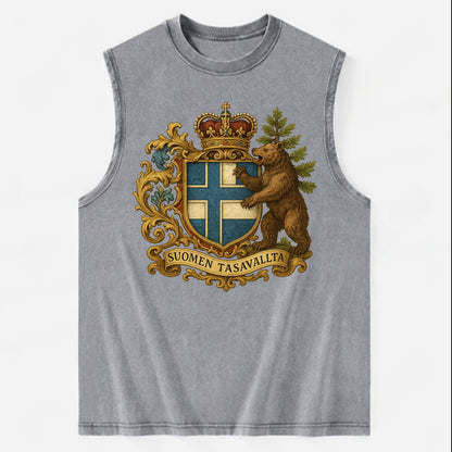 Finland Brown Bear Emblem  - Vintage Washed Tank - Grey