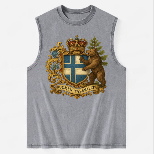 Finland Brown Bear Emblem  - Vintage Washed Tank - Grey