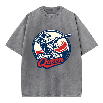 Feminine Power at Bat - Vintage T-shirt - Grey