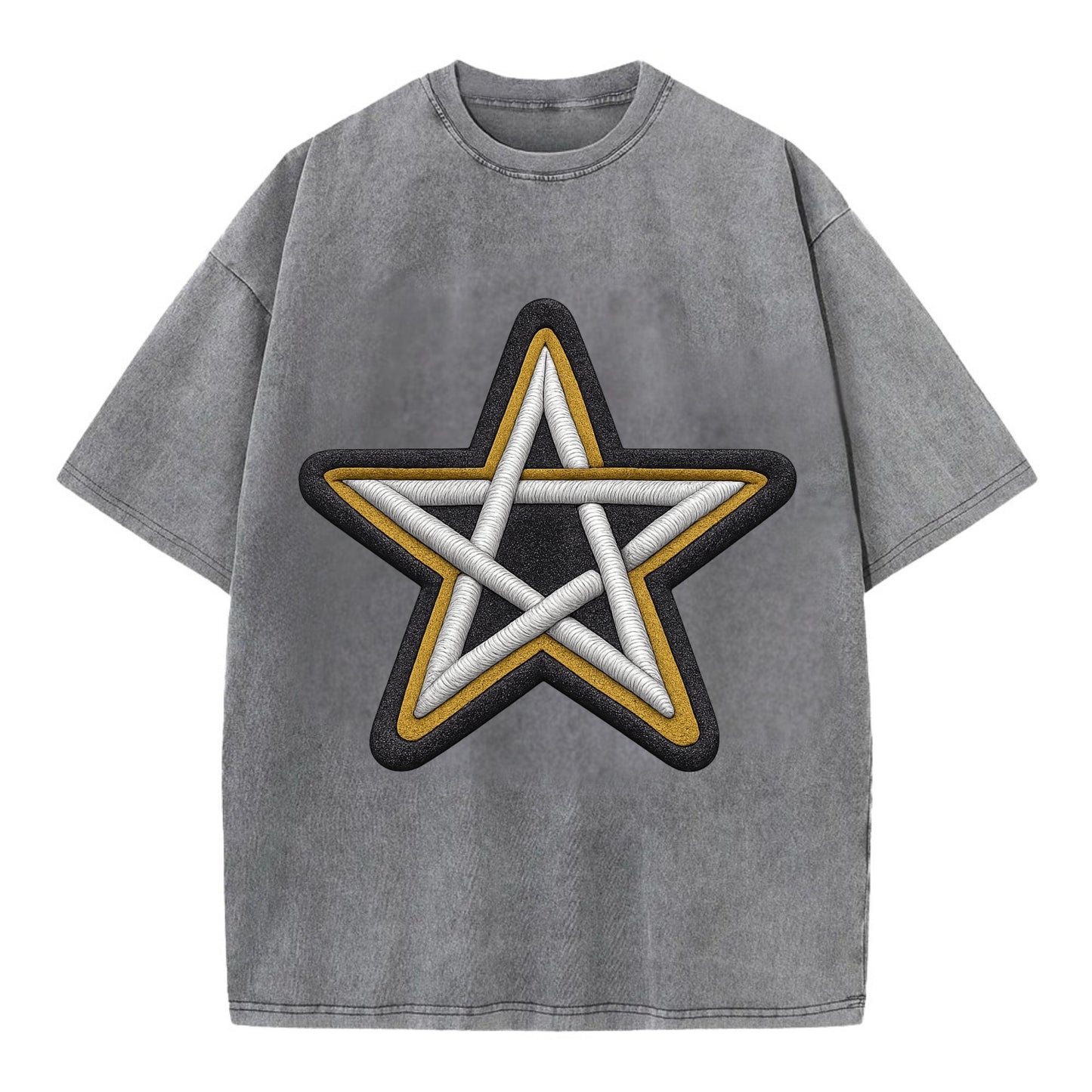 PENTAGRAM STAR - five point star in silver , protection - Vintage T-shirt - Grey