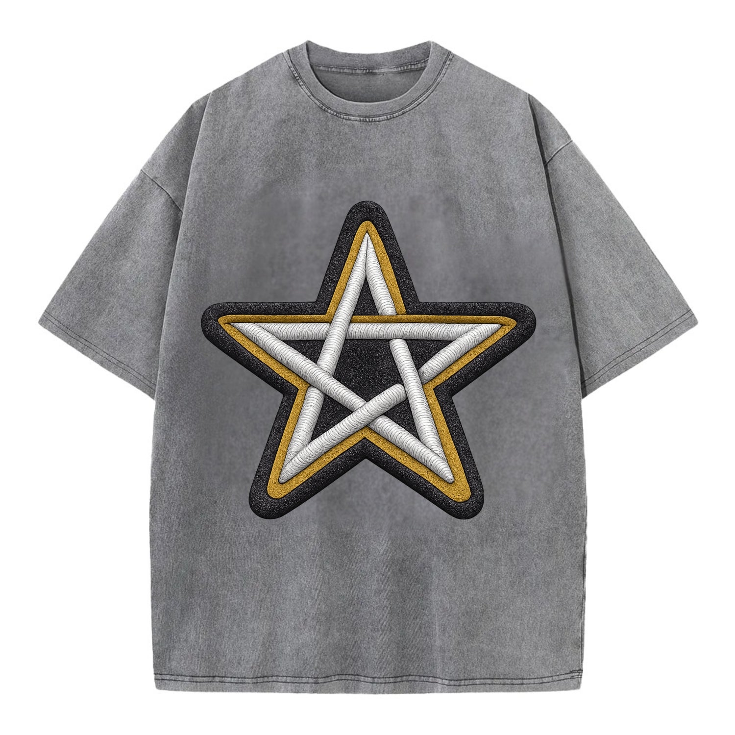 PENTAGRAM STAR - five point star in silver , protection - Vintage T-shirt - Grey