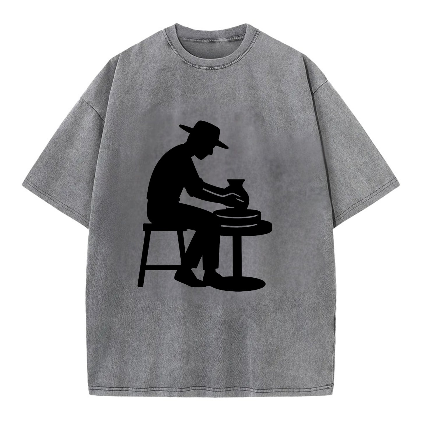 Potter shaping clay on wheel - Vintage T-shirt - Grey